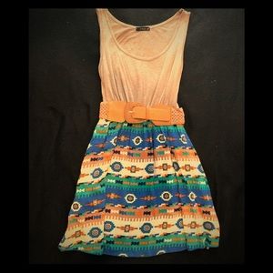 Flirty Southwest Print Belted Summer Dress